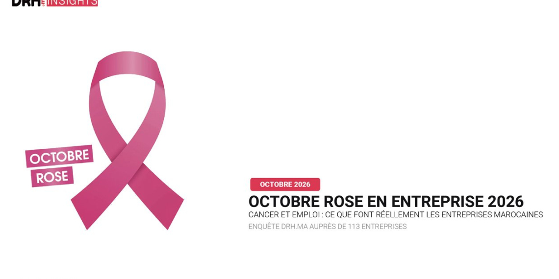 Couverture de l'enquête DRH.ma INSIGHTS Octobre Rose en Entreprise 2026 auprès de 113 entreprises marocaines